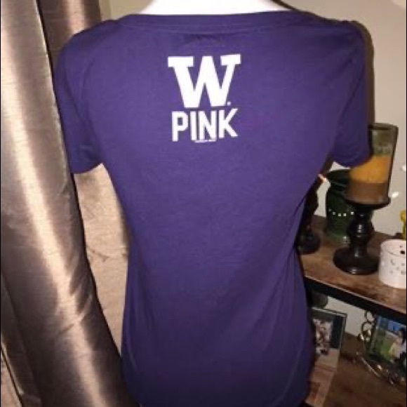 Victoria’s Secret PINK Washington Huskies Graphic Tee Purple Gold Size Medium - Picture 2 of 8